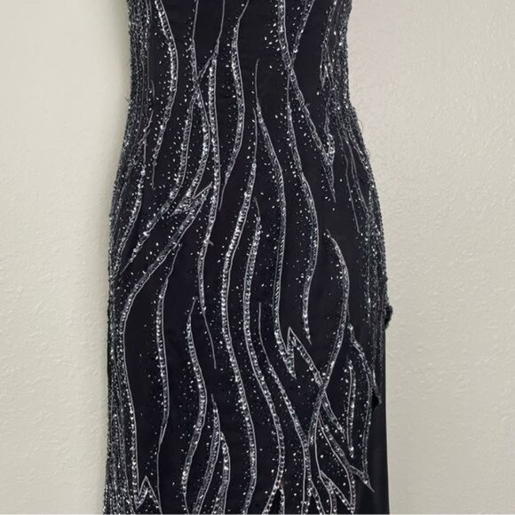 Alyce Designs vintage 80s sequin black asymmetrical sleeveless midi dress gown - Picture 4 of 14